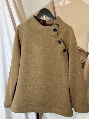 Brown Button-Up Funnel Neck Sweater